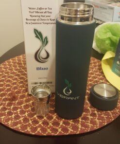 Vibrant All in ONE Travel Mug - Tea Infuser Bottle - Insulated HOT Coffee Thermos - Cold Fruit Infused Water Flask - Food Grade Leak Proof Tumbler Double Wall Stainless Steel 16.9 oz Blue 34 71Iy3OsTi4L