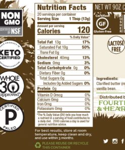 4th & Heart Vanilla Bean Grass-Fed Ghee, 9 Ounce, Keto, Pasture Raised, Lactose and Casein Free, Certified Paleo 9 Ounce (Pack of 1) 28 71Iy6ouUvSL