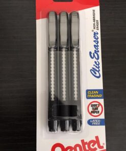 Pentel® Clic Erasers®, 5", Assorted Barrel Colors, Pack Of 3 Black / Blue 1 Pack of 3 ZE21BP3-K6 23 71IzHyxRluL
