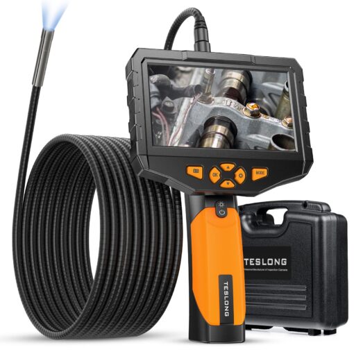 Industrial Endoscope Camera, Teslong Borescope Inspection Camera with Light, Automotive Scope Camera with 16.5ft Flexible Probe, Home Waterproof Bore Fiber Optic Camera Snake for Sewer(5" IPS Screen)