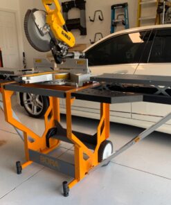 Bora Portamate - PM-8000 Miter Saw Stand Work Station | Mobile Rolling Table Top Workbench | Orange & Grey with Folding Wing Extensions Orange/Black 53 71J30WLIStL 1