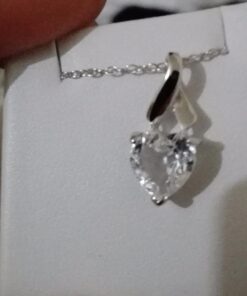 Star K Sterling Silver 8mm Heart Shape Ribbon Pendant Necklace White Topaz 19 71J3cVXMgIL