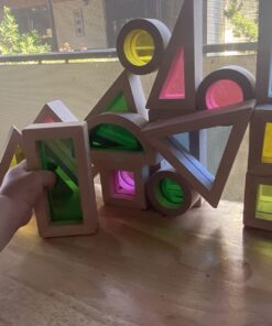 Agirlgle Wood Building Blocks Set for Kids 24 Pcs Rainbow Stacker Stacking Game Construction Toys Set Preschool Colorful Learning Educational Toys - Geometry Wooden Blocks for Boys & Girls 31 71J46PXcQaL