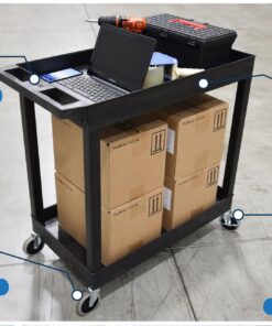 Offex 32" x 18" Mobile Multipurpose Utility Tub Cart with 2 Shelves and Push Handle - Black, Great for Warehouse, Garage and More 14 71J5u5gYy6L