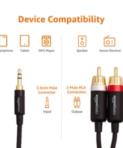 Amazon Basics 3.5mm to 2-Male RCA Adapter Audio Stereo Cable For Speaker, 8 Feet 1-Pack 21 71J97HscjkL