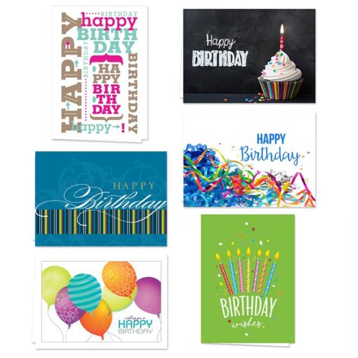 Canopy Street Lively Birthday Note Cards / 36 Cards And Envelopes / 6 Colorful Birthday Designs / 4 5/8" x 6 1/4" Birthday Greeting Cards With Blank Inside