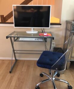Walker Edison Metal and Glass Work From Home Laptop Computer Gaming Desk with Slide In Keyboard Tray Home Office, 31 Inch, Silver Single Desk Stanford 58 71JEIVD9sxL