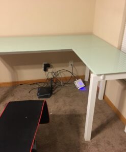 Signature Design by Ashley Baraga Contemporary Glass L-Shaped Home Office Desk, White 54 71JGGPChjzL