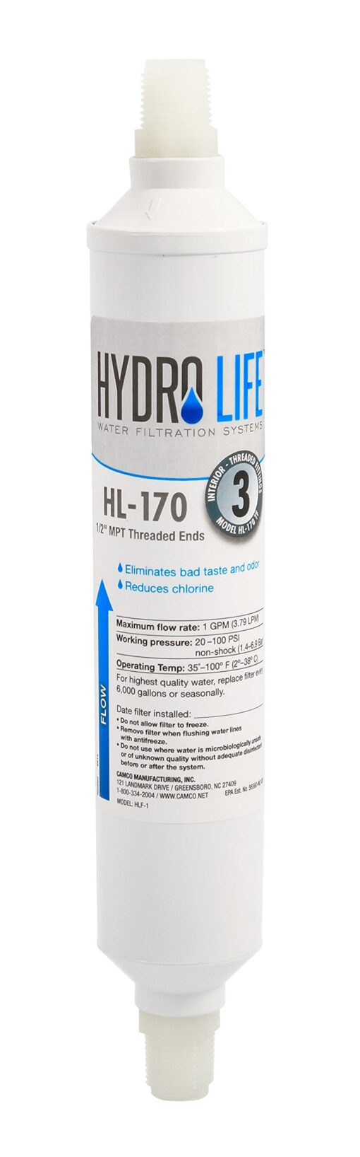 Hydro Life Camco 52117 Filter Only Hl 170 Threaded, 1 Count (Pack of 1), White