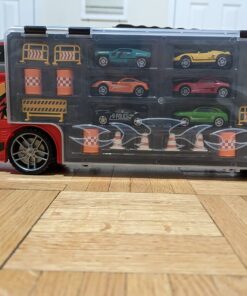 Amazon Basics Toy Car Carrier Truck With Storage For Kids Ages 3 and Up, 6-Pieces Diecast Vehicles & 16 Accessories, Multicolor, Medium 76 71JHKjL5iL