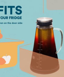 Airtight Cold Brew Iced Coffee Maker Pitcher (& Iced Tea Maker) with Spout – 1.5L/ 51oz Ovalware RJ3 Brewing Glass Carafe with Removable Stainless Steel Filter 1.5 Liter 31 71JI0lWQBGL
