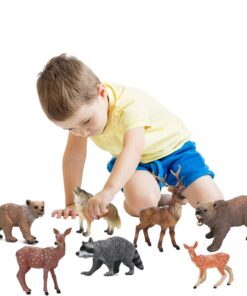 Woodland Animals 10-Piece Figurine Set: Realistic Elk, Wolf, Bear, Raccoon, Lynx, Deer Toys for Kids & Cake Toppers 13 71JO09d5cTL
