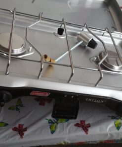 Coleman Triton+ 2-Burner Propane Camping Stove, Push-Button Instant Ignition, Portable Camp Grill, Adjustable Burners, Wind Guards, 22,000 Total BTUs of Power, Beach Cookouts, Backyard BBQ, Tailgating Silver 54 71JOTecmnYL