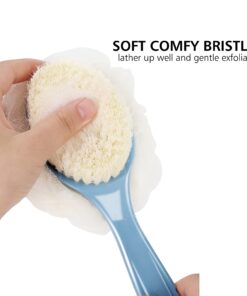 Shower Body Brush with Bristles and Loofah,Back Scrubber Bath Mesh Sponge with Curved Long Handle for Skin Exfoliating Bath, Massage Bristles Suitable for Wet or Dry, Men and Women (Blue) 17 71JRsWnH4KL