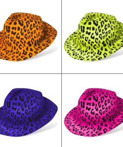 Novelty Place Neon Animal Print Plastic Party Hats, Fedora with Gangster Mafia Style, UV Blacklight Glow Party Stars Rave Hats for Kids and Teens in Birthday, Concerts, Music Party(Pack of 12) 15 71JSTLpm5NL