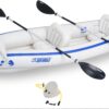Sea Eagle SE370 Inflatable Sports Kayak -1-3 Person-Portable Stowable & Lightweight-with Seat(s), Paddle(s), Pump and Bag SE370 Sports Kayak Deluxe 3 71JSzpcxxL