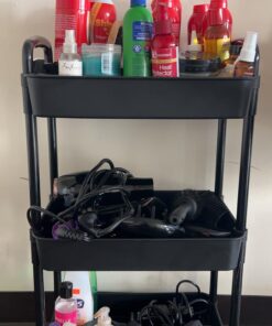 Vtopmart 3 Tier Rolling Cart with Wheels, Detachable Utility Storage Cart with Handle and Lockable Casters, Storage Basket Organizer Shelves, Easy Assemble for Bathroom, Kitchen, Black 32 71JUIgH9ZRL