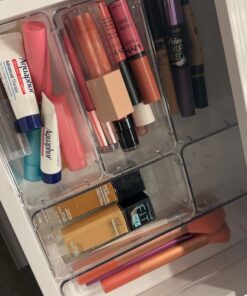 Vtopmart 25 PCS Clear Plastic Drawer Organizers Set, 4-Size Versatile Bathroom and Vanity Drawer Organizer Trays, Storage Bins for Makeup, Bedroom, Kitchen Gadgets Utensils and Office 50 71JUhz7ukJL