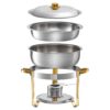 Tiger Chef Chafing Dish Buffet Set - Chafers and Buffet Warmers Sets - 4 Quart Food Warmer with Gold Accents 1 4 Quart Round