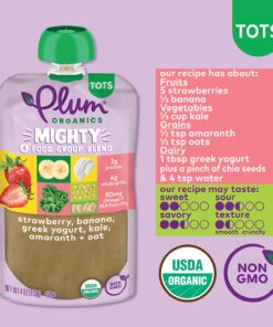 Plum Organics Mighty 4 Organic Toddler Food - Strawberry, Banana, Greek Yogurt, Kale, Amaranth, and Oat - 4 oz Pouch (Pack of 12) - Organic Fruit and Vegetable Toddler Food Pouch Strawberry, Banana, Greek Yogurt, Kale, Amaranth & Oat 4 Ounce (Pack of 12) 13 71Javd9i1sL