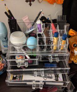 Ikee Design Clear Acrylic Makeup Organizer, Elegant Makeup Storage Organizer for a Stylish Vanity, Bathroom, or Dresser Décor, Clear Design for Easy Visibility and Quick Access 1) 1 Top 4 Drawers 64 71JbuJD4 L