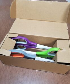 Amazon Basics Multipurpose, Comfort Grip, PVD Coated, Stainless Steel Office Scissors, 3-Pack, Purple, Green & Gray 36 71JcgjAPNOL