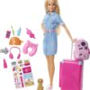 Barbie Travel Doll, Blonde, with Puppy, Opening Suitcase, Stickers and 10+ Accessories, for 3 to 7 Year Olds Multicolor Luggage and 10+ Accessories