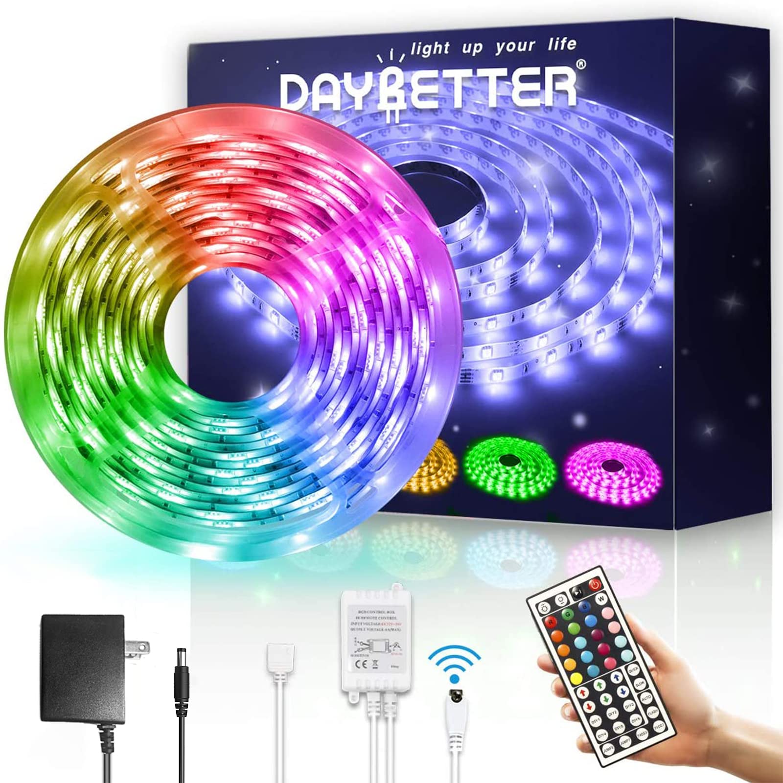 DAYBETTER Waterproof Led Strip Lights Kit 16.4ft RGB Color Changing Led Lights with Remote Controller for Bedroom Party Home Kicthen Room Decoration for Indoor Outdoor Use 16.4 ft 1 DAYBETTER Waterproof Led Strip Lights Kit 16.4ft RGB Color Changing Led Lights with Remote Controller for Bedroom Party Home Kicthen Room Decoration for Indoor Outdoor Use 16.4 ft