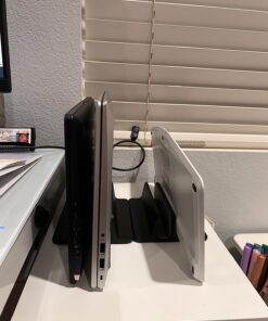 OMOTON [Updated Dock Version Vertical Laptop Stand, Double Desktop Stand Holder with Adjustable Dock (Up to 17.3 inch), Fits All MacBook/Surface/Samsung/HP/Dell/Chrome Book (Black) Black 42 71JiLfGLBIL