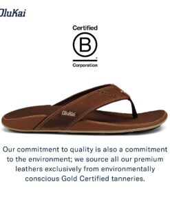 OLUKAI Nui Men's Beach Sandals, Full Grain Leather Flip-Flop Slides, Compression Molded Footbed & Ultra-Soft Comfort Fit 7 Rum/Rum 9 71JjGDMXLDL