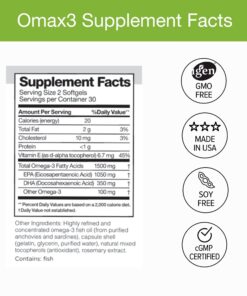 Omax3 Natural Omega 3 Fish Oil Pills 1500 MG EPA DHA - Omega3 Fatty Acid Muscle & Joint Support Supplements - Gluten Free, Wild Caught, Non GMO, 30-Day Supply Blister Packed (1 Box) 60 Count (Pack of 1) 19 71JjhgdppNL