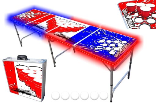 8-Foot Professional Beer Pong Table w/Cup Holes & LED Glow Lights - Beer Pong Edition