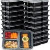 Ez Prepa [20 Pack] 32oz 3 Compartment Meal Prep Containers with Lids - Bento Box - Plastic - Stackable, Reusable, Microwaveable & Dishwasher Safe 20 Pack