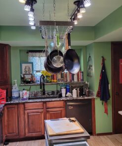 Rogar Hammered Steel Rectangular Pot Rack with Grid and Chrome Accessories 30-in. 27 71JnVhi8n9L