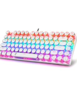 Alternative view of HUO JI E-Yooso Z-88 Typewriter Mechanical Keyboard, Rainbow LED Backlit, Vintage Retro Style with Blue Switches, Compact 81 Keys for PC, Mac, White rainbow, blue switch, white