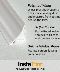 InstaTrim Peel and Stick Trim - Flexible, Adhesive Caulk Tape for Walls, Floors, Counters, Tile, & More - White 1/2 in by 10 ft Adhesive Trim 1/2 in x 10 ft, 2‐pk 36 71JsgXb69bL
