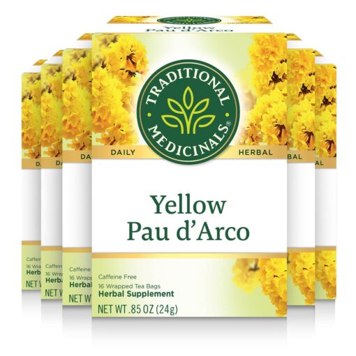 Traditional Medicinals Tea, Yellow Pau d'Arco, Everyday Wellness, 96 Tea Bags (6 Pack) 16 Count (Pack of 6)