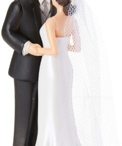 Alternative view of Elegant Bride & Groom Wedding Cake Plastic Topper with White Mesh Veil - 4.5", 1 Piece | Perfect for Engagement Parties, Bridal Showers & Anniversaries 4 1/2"