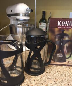 KONA French Press Coffee Press Maker With Reusable Stainless Steel Filter, Large Comfortable Handle & Glass Protecting Durable Black Shell (34 oz, 8 cups) 1000ml 46 71JvqhWd9 L