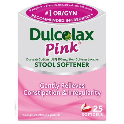 Dulcolax Pink Stool Softener, Docusate Sodium, 100 mg Soft Gel Tablets, 25 Count