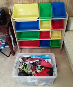 Humble Crew, Natural/Primary Kids' Toy Storage Organizer with 12 Plastic Bins, 34*35*15.5inch 54 71K2 ofaweL