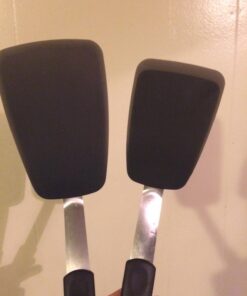 UpGood Silicone Turner Set - 2 Pack of Large and Small Kitchen Spatulas - High Heat Resistant Nonstick Utensils with Tapered Edges - Flexible Stainless Steel, BPA Free Professional Grade Cookware Turner 2 Pack Black 23 71K3Bb4xfWL 1