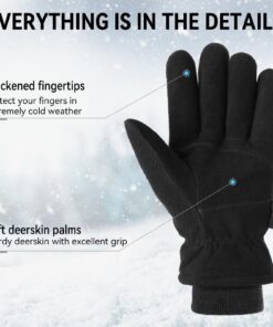 OZERO Winter Gloves -30°F Cold Proof Deerskin Suede Leather Insulated Water-Resistant Windproof Thermal Glove for Driving Hiking Snow Work in Cold Weather - Warm Gifts for Men and Women Denim-black X-Large 14 71K43KnmRHL