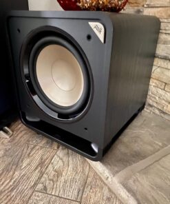 Polk Audio HTS 12 Powered Subwoofer with Power Port Technology | 12” Woofer, up to 400W Amp | For the Ultimate Home Theater Experience | Modern Sub that Fits in any Setting | Washed Black Walnut 41 71K4FM6kEeL