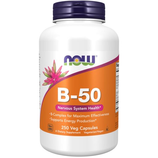 NOW Supplements, Vitamin B-50 mg, Energy Production*, Nervous System Health*, 250 Veg Capsules 250 Count (Pack of 1)