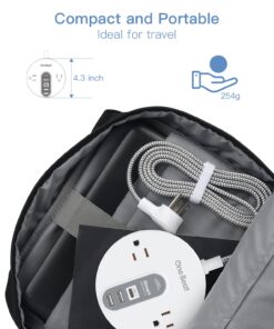Power Strip Surge Protector with USB C - Extension Cord Flat Plug with 2 Widely AC Outlet and 3 USB, Small Desktop Charging Station with 5 ft Power Cord, Compact for Travel, Home and Office (490J) White 22 71K5 TM7OL