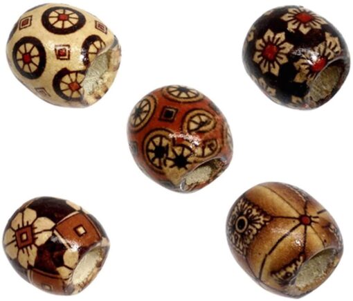 Housweety 100 Mixed Painted Drum Wood Spacer Beads 17x16mm, Round Loose Wood Beads Bulk for Braids, African Beads for Hair, Jewelry Making, Craft DIY, Macrame Rosary Bracelet Necklace Making Style 1-100PCS 17x16mm