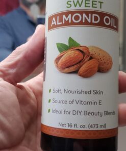 Viva Naturals Sweet Almond Oil - 100% Pure Hair and Skin Softener, Non-Greasy for Massage, Carrier Oil for Essential Oils and DIY Beauty Blends, Expeller-Pressed Almond Oil for Body, Non-GMO, 16 fl oz 16 Fl Oz (Pack of 1) 40 71K8pc70DjL