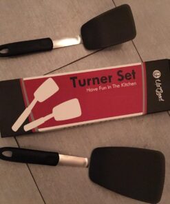 UpGood Silicone Turner Set - 2 Pack of Large and Small Kitchen Spatulas - High Heat Resistant Nonstick Utensils with Tapered Edges - Flexible Stainless Steel, BPA Free Professional Grade Cookware Turner 2 Pack Black 21 71K8tBBwVhL