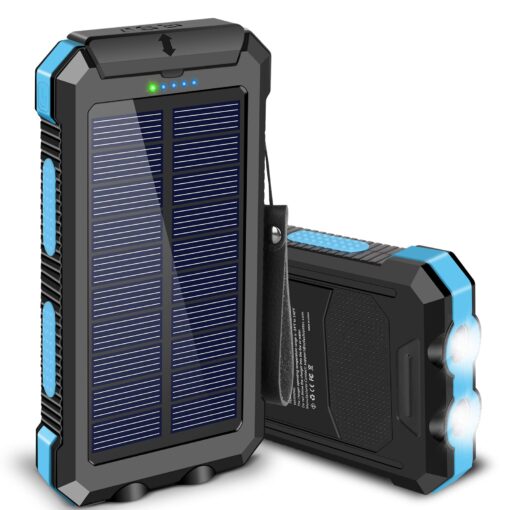 Power-Bank-Portable-Solar-Charger-30000mAh Battery Pack with Emergency LED Flashlight & 2x2.1A USB-A Output Ports Compatible with iPhone 14/13 Series, Samsung, and More, Perfect for Hiking, Camping Blue&Black